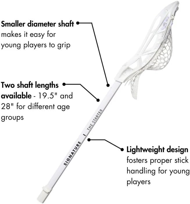 Size 28 or 19.5 Signature Starter Stick - 28 or 19.5 - The Best Starter Stick for Kids - Pro Strung Pocket, Lightweight Plastic Shaft, Play Ready Lacrosse Stick, for Entry Level First Time Player